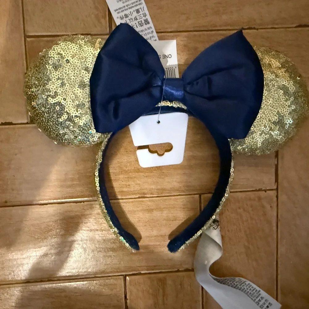 NWT Walt Disney World 50th Anniversary Sequin Gold and Blue Ears - Picture 1 of 1